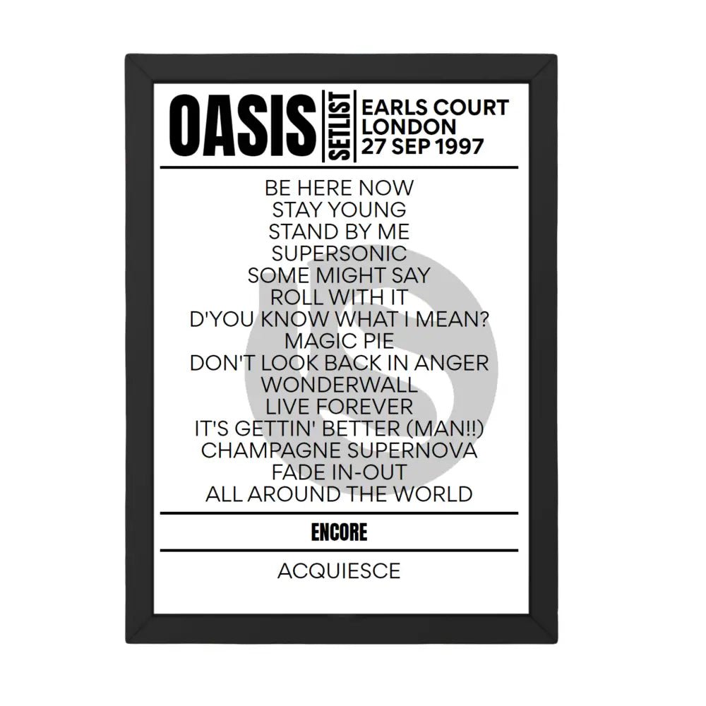 Oasis London September 1997 Replica Setlist - Setlist