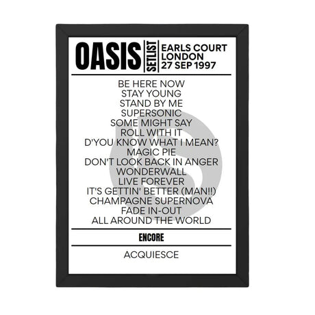 Oasis London September 1997 Replica Setlist - Setlist