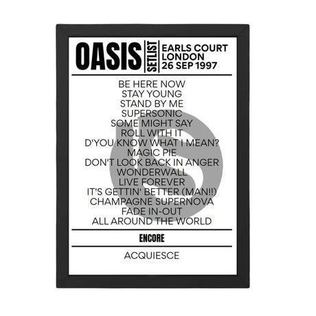 Oasis London September 1997 Replica Setlist - Setlist