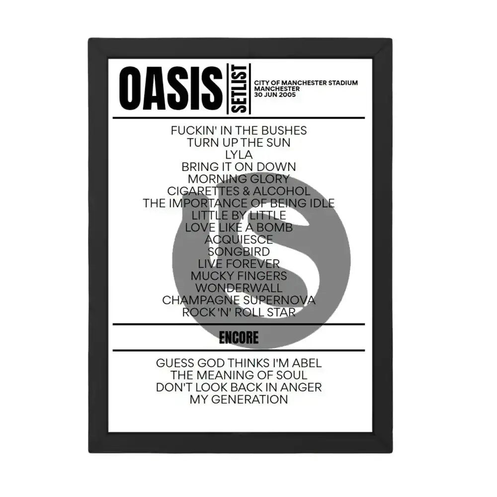 Oasis Manchester June 2005 Replica Setlist - Setlist