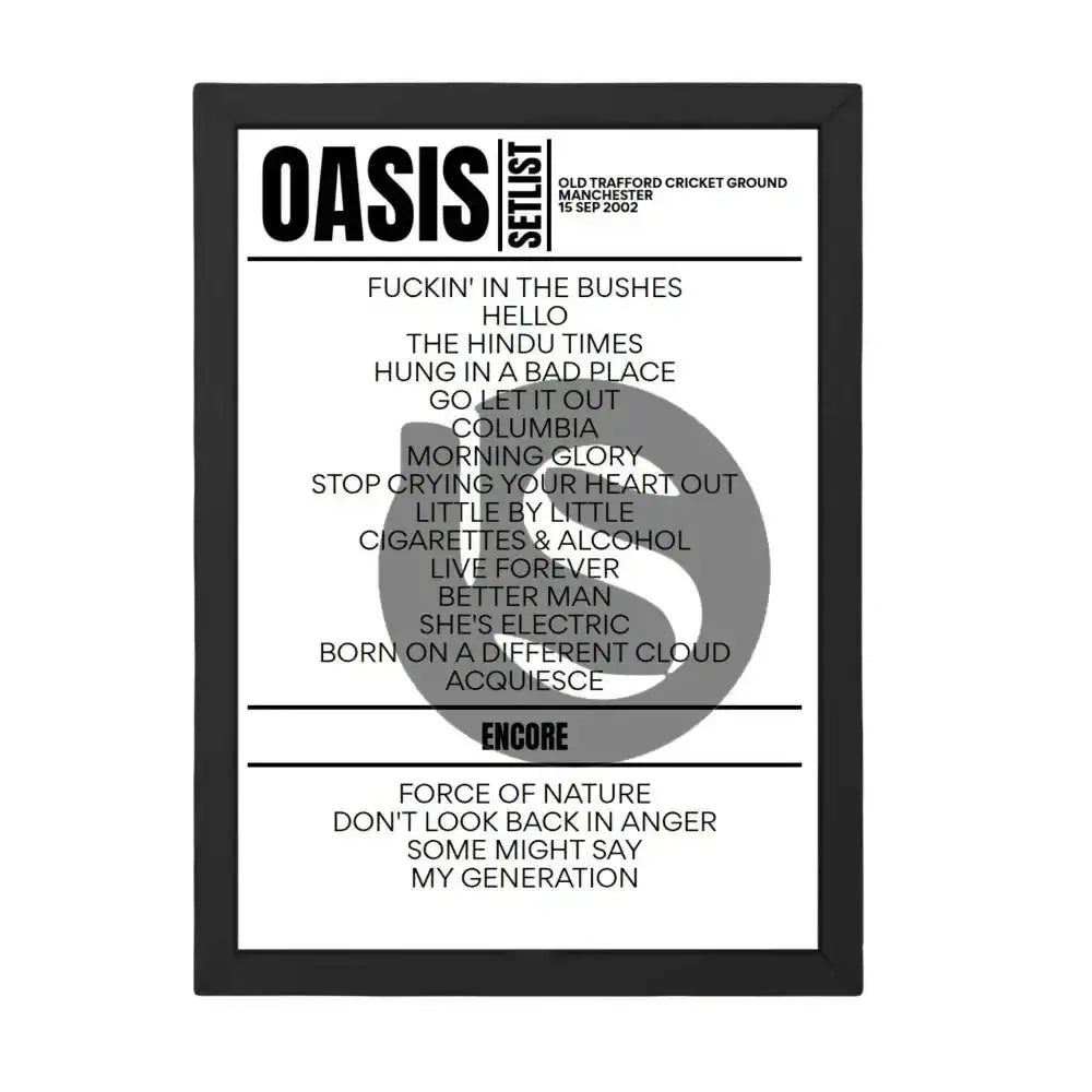 Oasis Manchester September 2002 Replica Setlist - Setlist