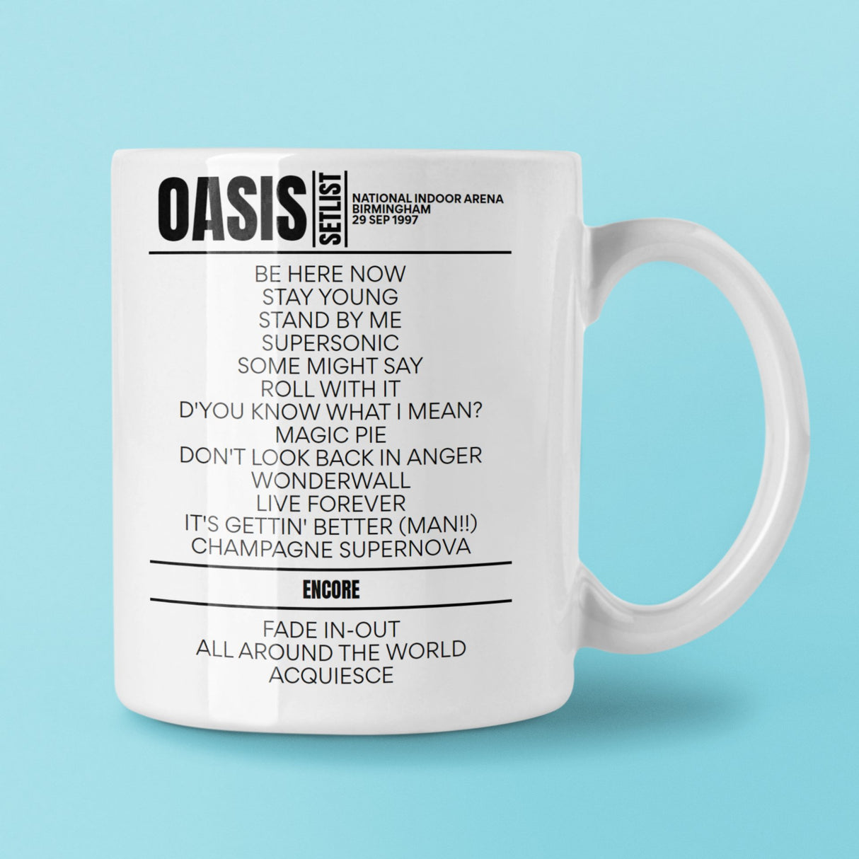 Oasis N.E.C. Arena Birmingham September 29, 1997 Setlist Mug - Setlist