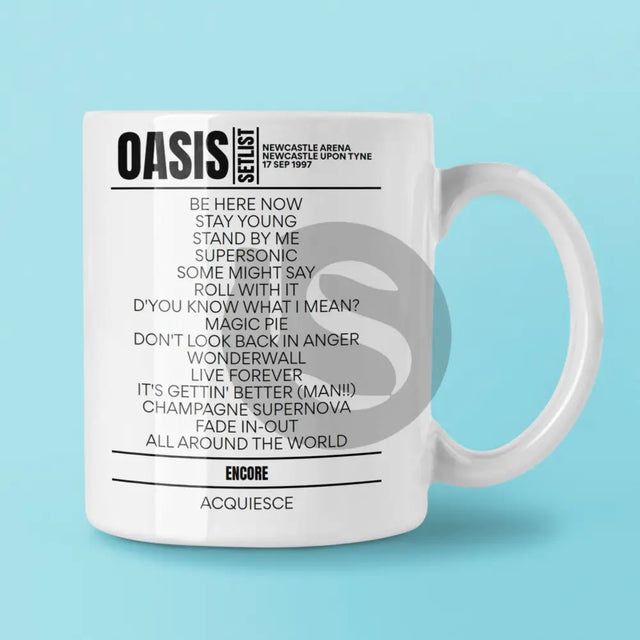 Oasis Newcastle Arena Newcastle upon Tyne September 17, 1997 Setlist Mug - Setlist