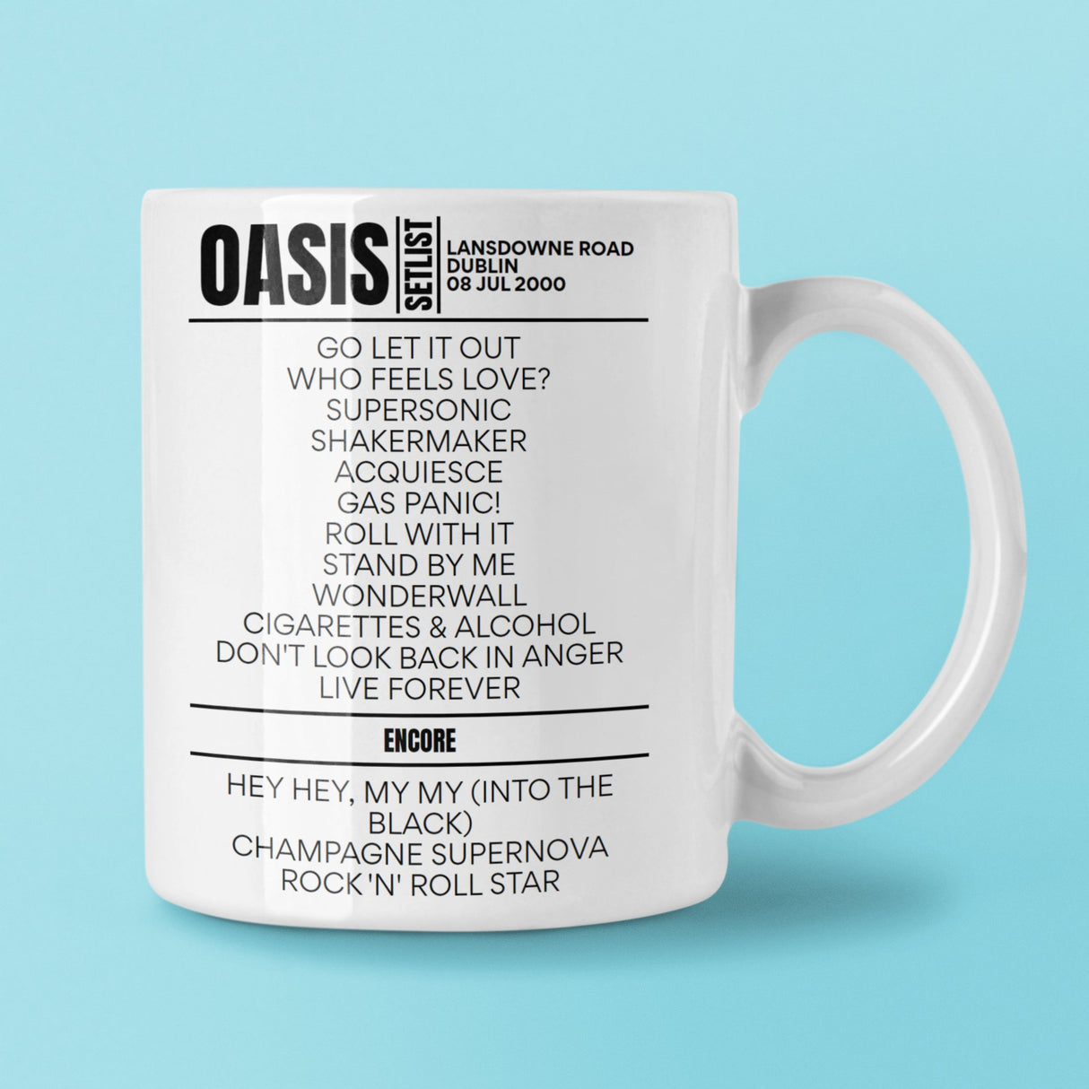 Oasis RDS Simmonscourt Dublin July 08, 2000 Setlist Mug - Setlist