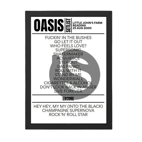 Oasis Reading August 2000 Replica Setlist - Setlist