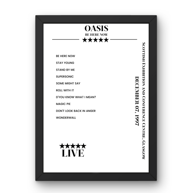 Oasis Scottish Exhibition and Conference Centre Glasgow 7 December 1997 Setlist Poster - Setlist