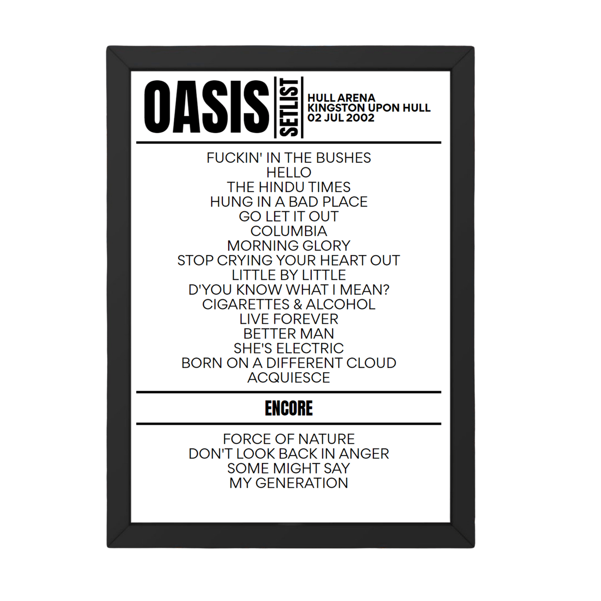 Oasis Setlist 02-07-2002-Kingston upon Hull - Setlist