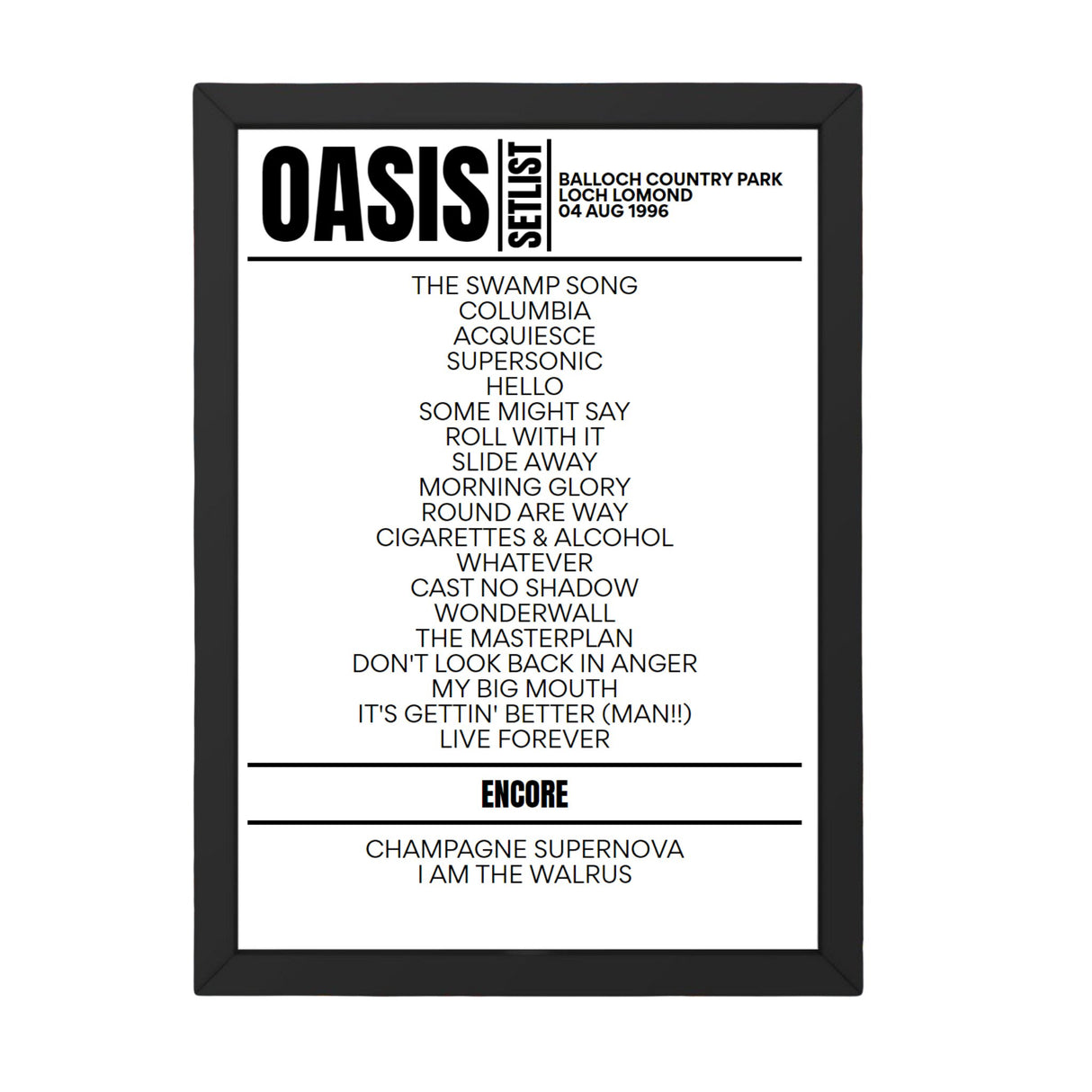 Oasis Setlist 04-08-1996-Loch Lomond - Setlist