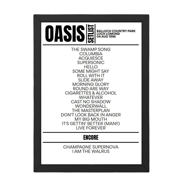 Oasis Setlist 04-08-1996-Loch Lomond - Setlist