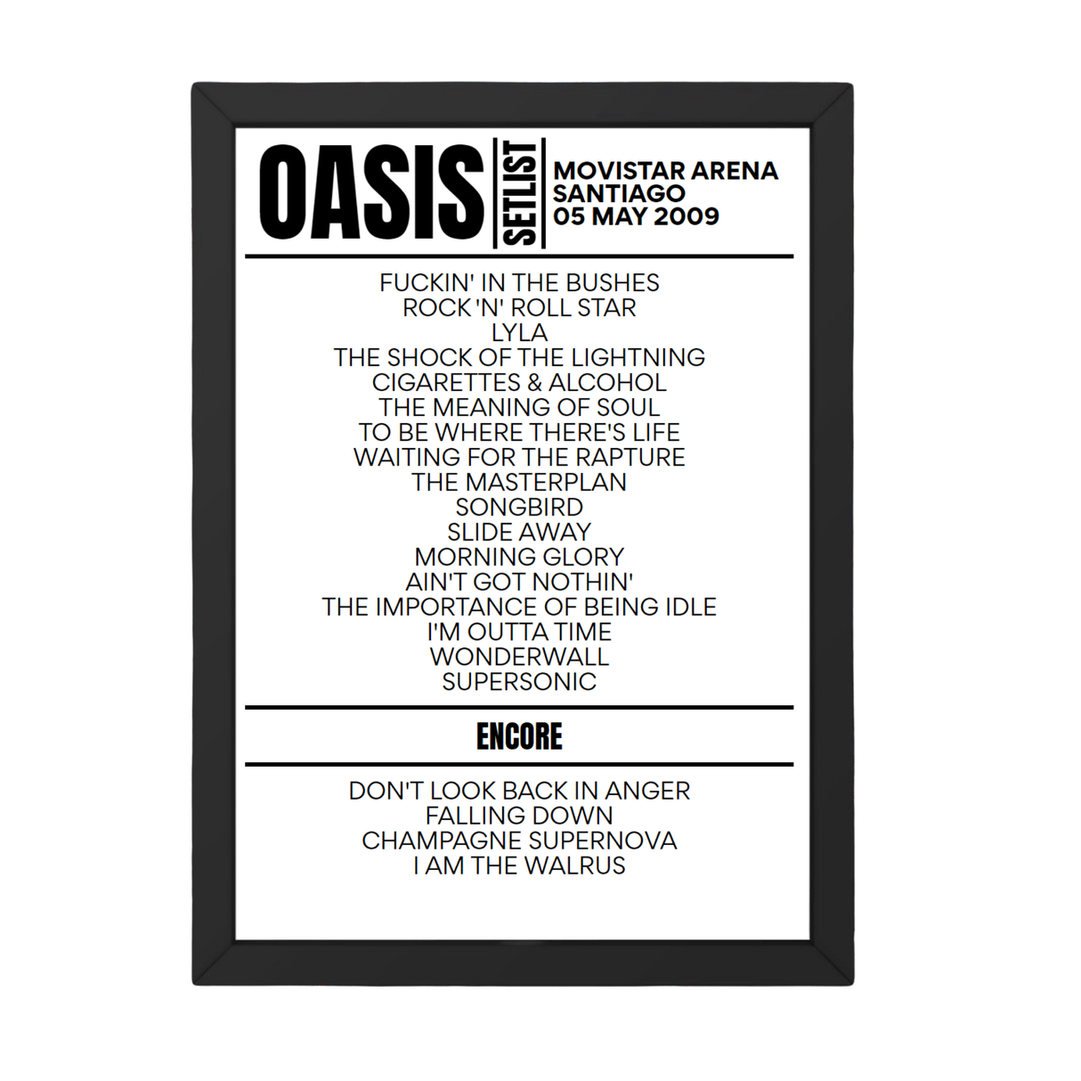 Oasis Setlist 05-05-2009-Santiago - Setlist