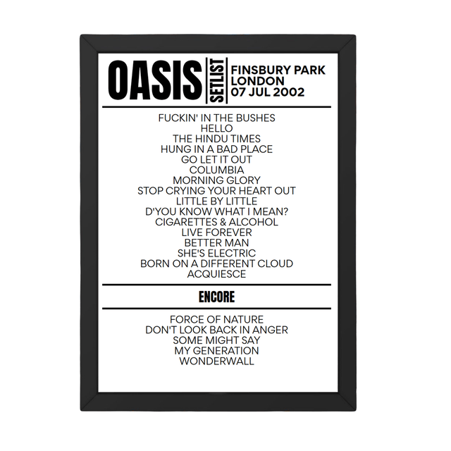 Oasis Setlist 07-07-2002-London - Setlist