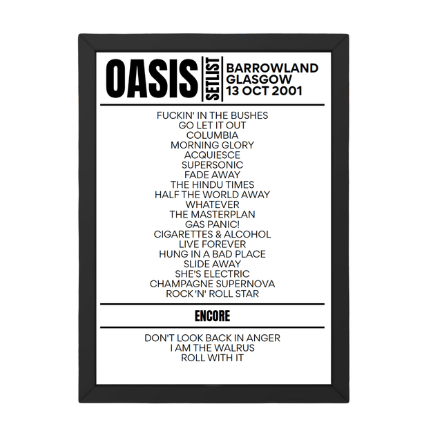 Oasis Setlist 13-10-2001-Glasgow - Setlist