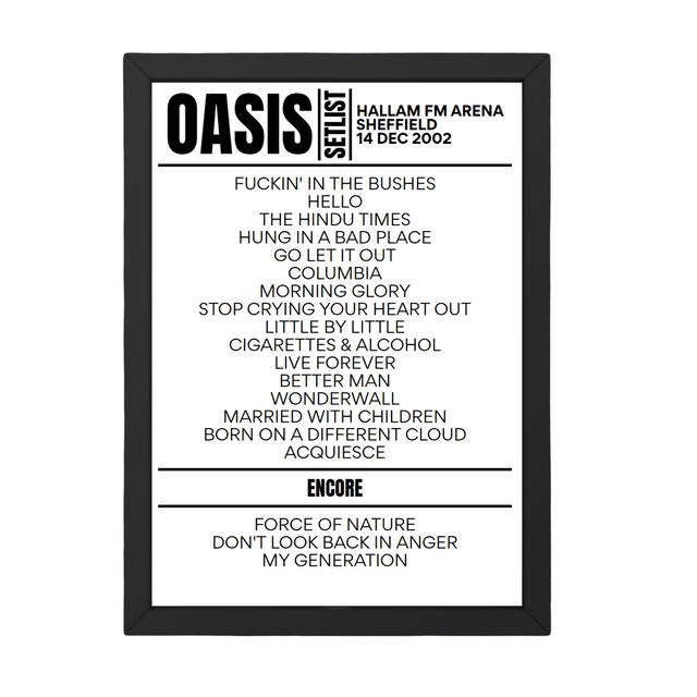 Oasis Setlist 14-12-2002-Sheffield - Setlist