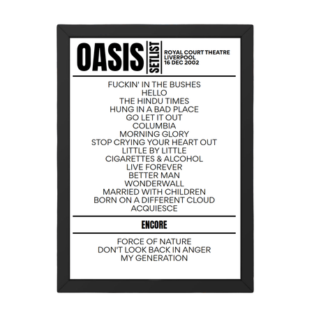 Oasis Setlist 16-12-2002-Liverpool - Setlist