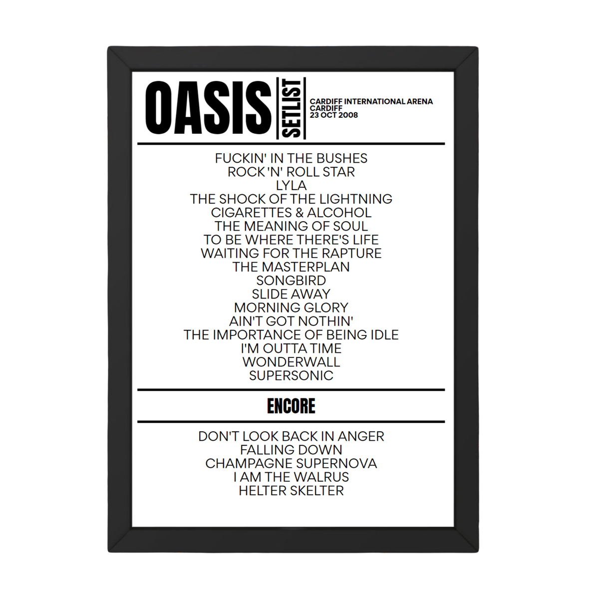 Oasis Setlist 23-10-2008-Cardiff - Setlist