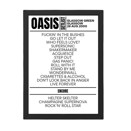 Oasis Setlist 26-08-2000-Glasgow - Setlist