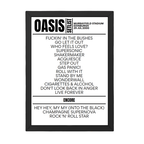 Oasis Setlist 29-07-2000-Edinburgh - Setlist