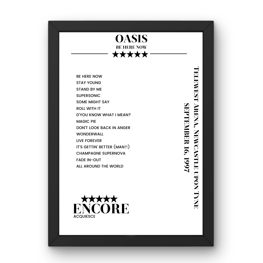 Oasis Telewest Arena Newcastle upon Tyne 16 September 1997 Setlist Poster - Setlist