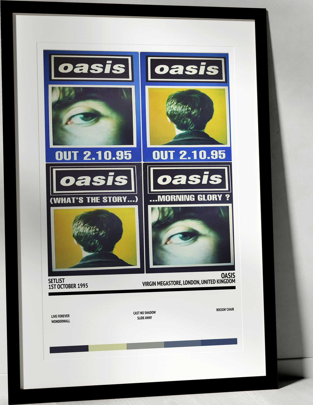 Oasis Virgin Megastore London 1st October 1995 - Setlist Tour Poster - Setlist