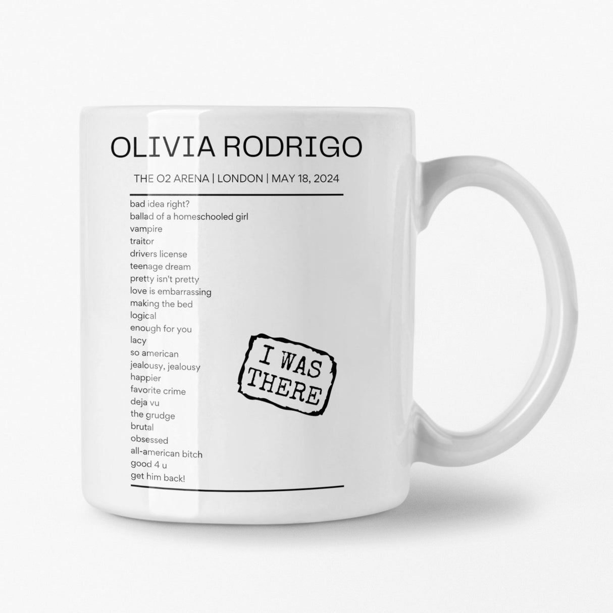 Olivia Rodrigo The O2 Arena London May 18, 2024 Replica Setlist Mug - Setlist