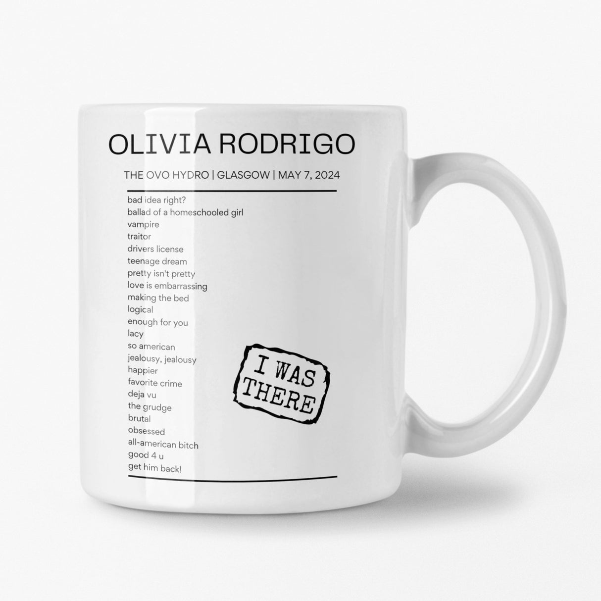 Olivia Rodrigo The OVO Hydro Glasgow May 7, 2024 Replica Setlist Mug - Setlist