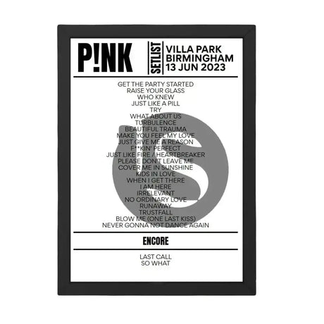 P!nk Birmingham June 2023 Replica Setlist - Setlist