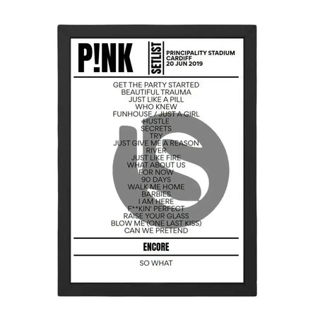 P!nk Cardiff June 2019 Replica Setlist - Setlist