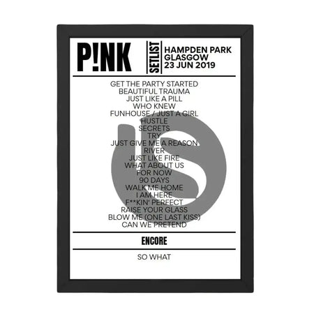 P!nk Glasgow June 2019 Replica Setlist - Setlist