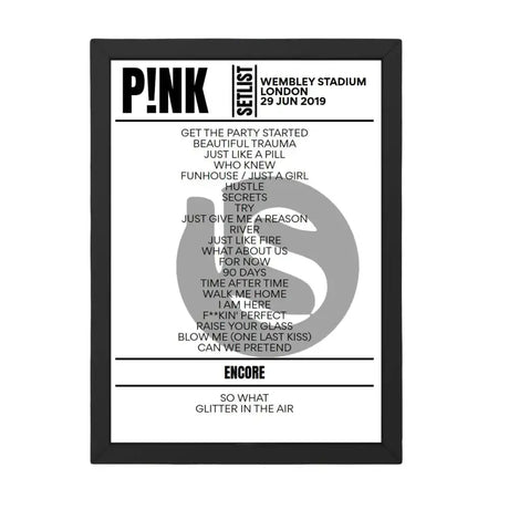 P!nk London June 2019 Replica Setlist - Setlist