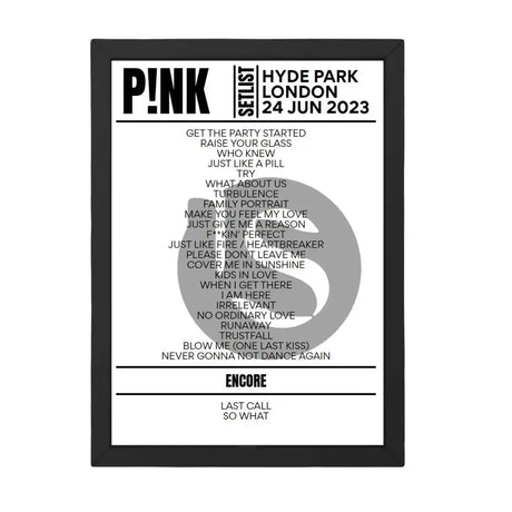 P!nk London June 2023 Replica Setlist - Setlist