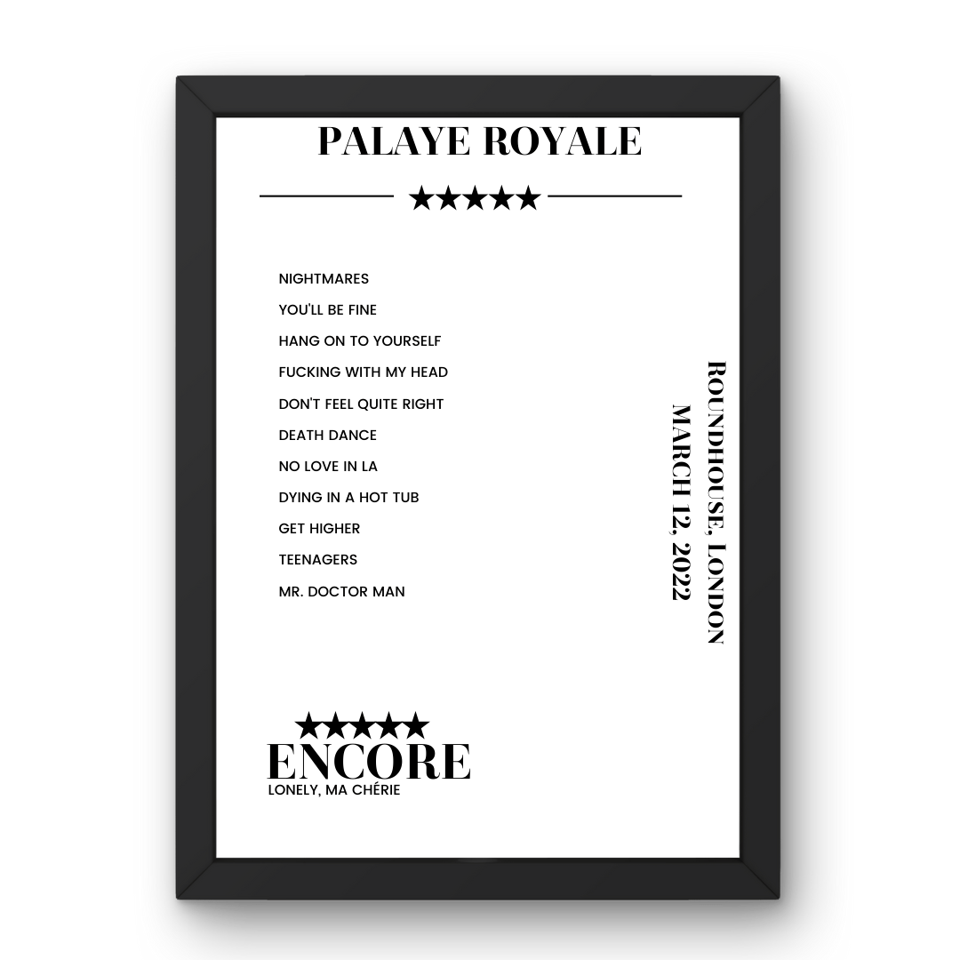 Palaye Royale March 12, 2022 Roundhouse London Setlist Poster - Setlist