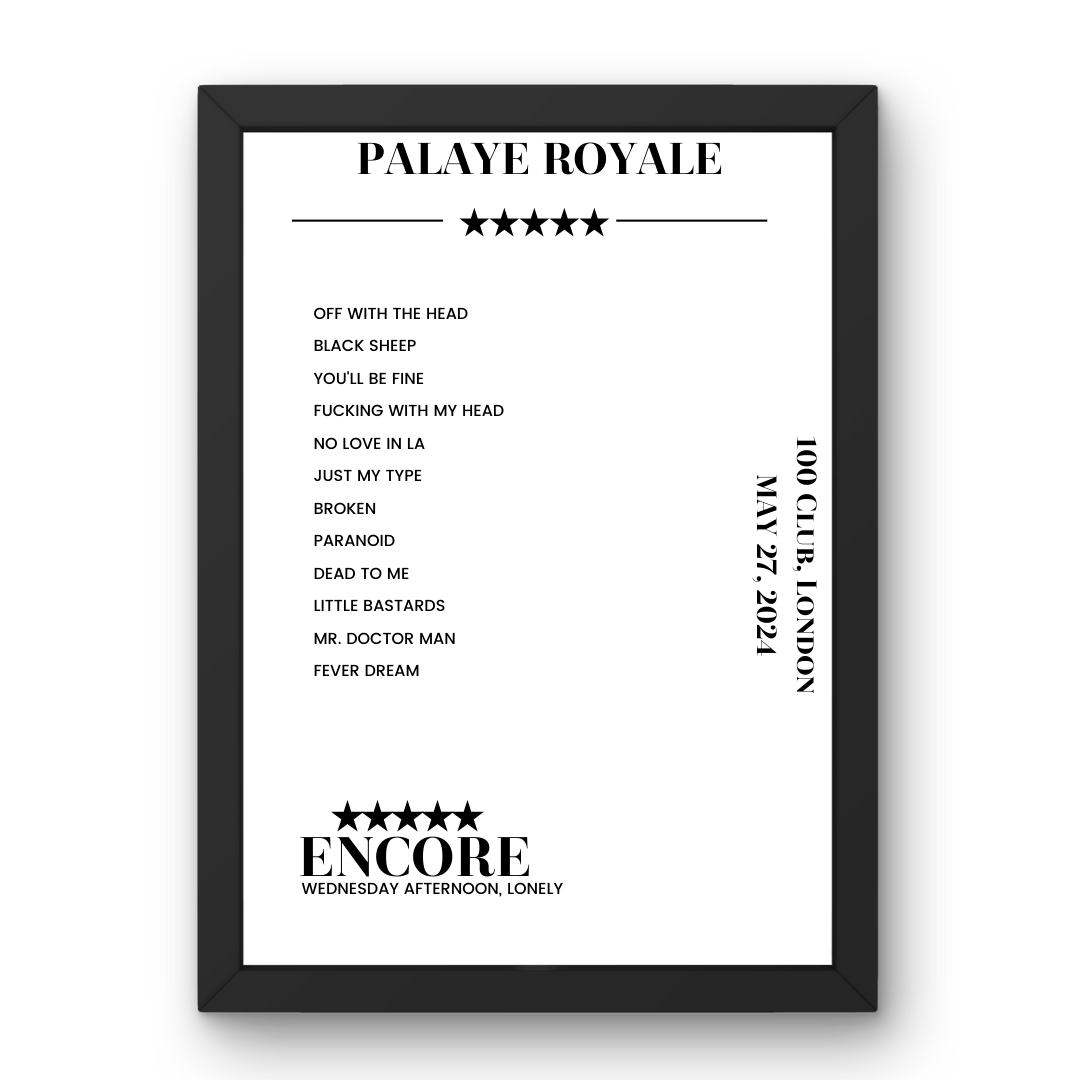 Palaye Royale May 27, 2024 100 Club London Setlist Poster - Setlist