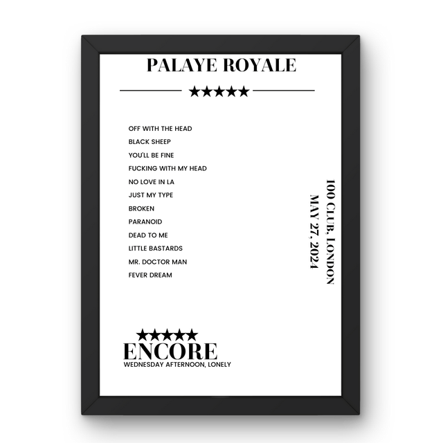 Palaye Royale May 27, 2024 100 Club London Setlist Poster - Setlist