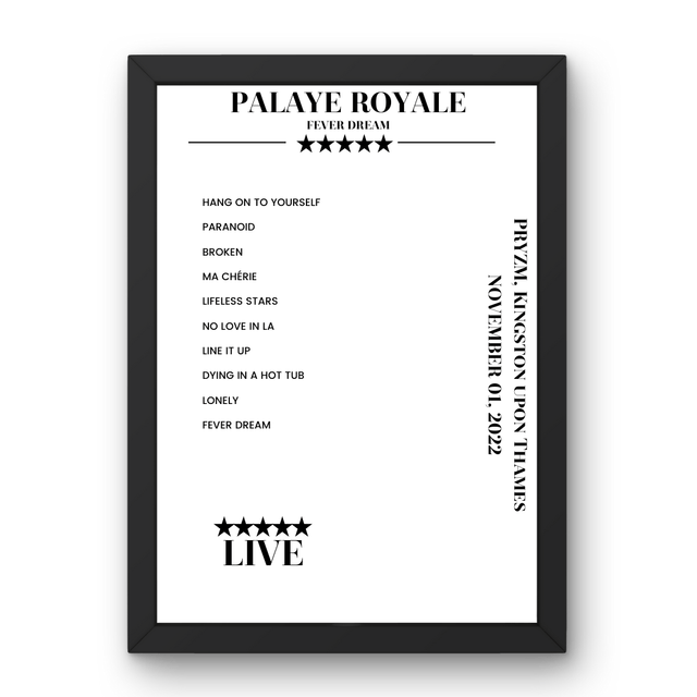 Palaye Royale November 01, 2022 PRYZM Kingston upon Thames Setlist Poster - Setlist