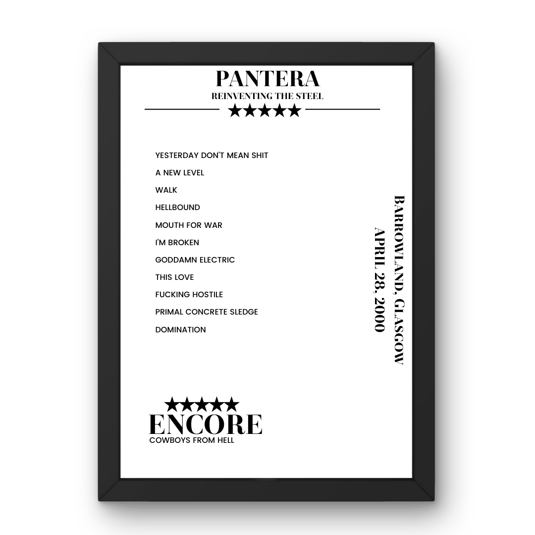 Pantera April 28, 2000 Barrowland Glasgow Setlist Poster - Setlist