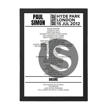 Paul Simon Hard Rock Calling 2012 Setlist Poster - Setlist