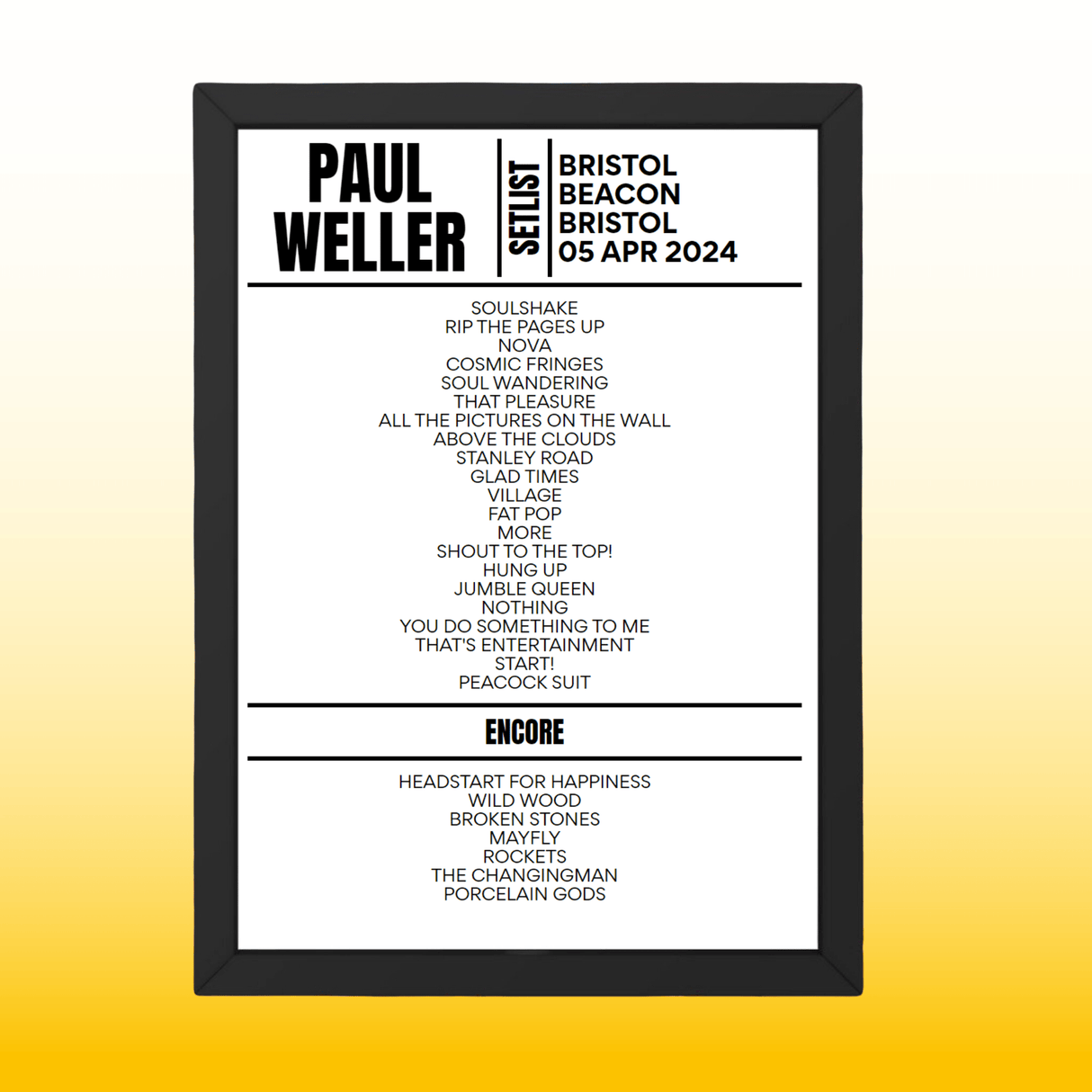 Paul Weller Setlist 05-04-2024-Bristol - Setlist