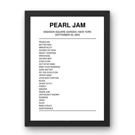 Pearl Jam Madison Square Garden New York 03 September 2024 Setlist Poster - Setlist