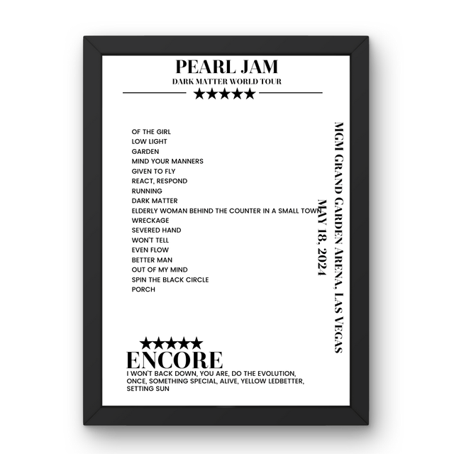 Pearl Jam May 18, 2024 MGM Grand Garden Arena Las Vegas Setlist Poster - Setlist