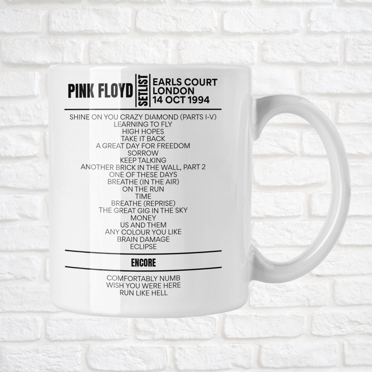 Pink Floyd London October 14, 1994 Replica Setlist Mug - Setlist