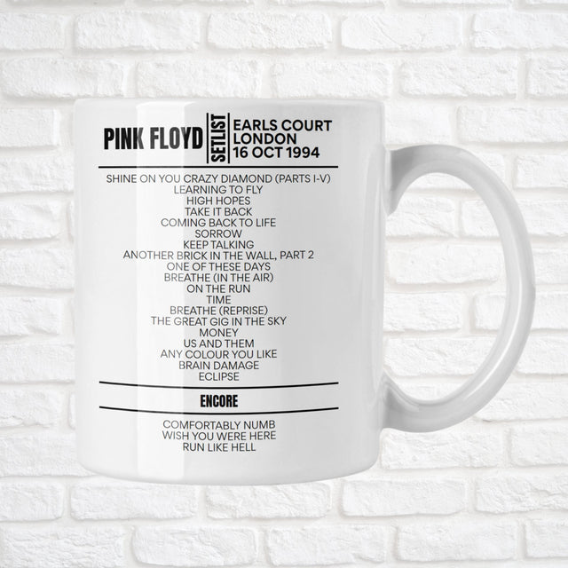 Pink Floyd London October 16, 1994 Replica Setlist Mug - Setlist