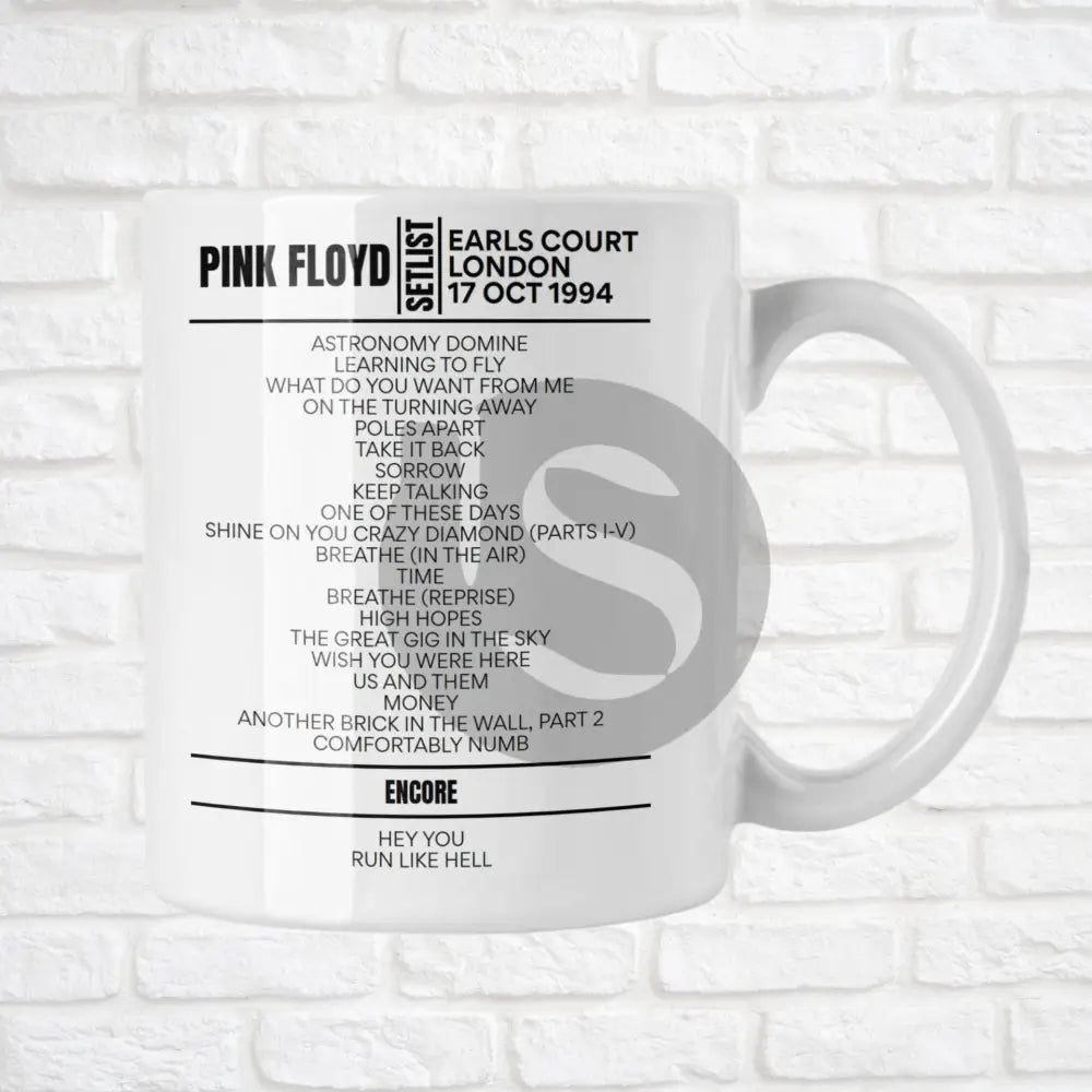 Pink Floyd London October 17, 1994 Replica Setlist Mug - Setlist