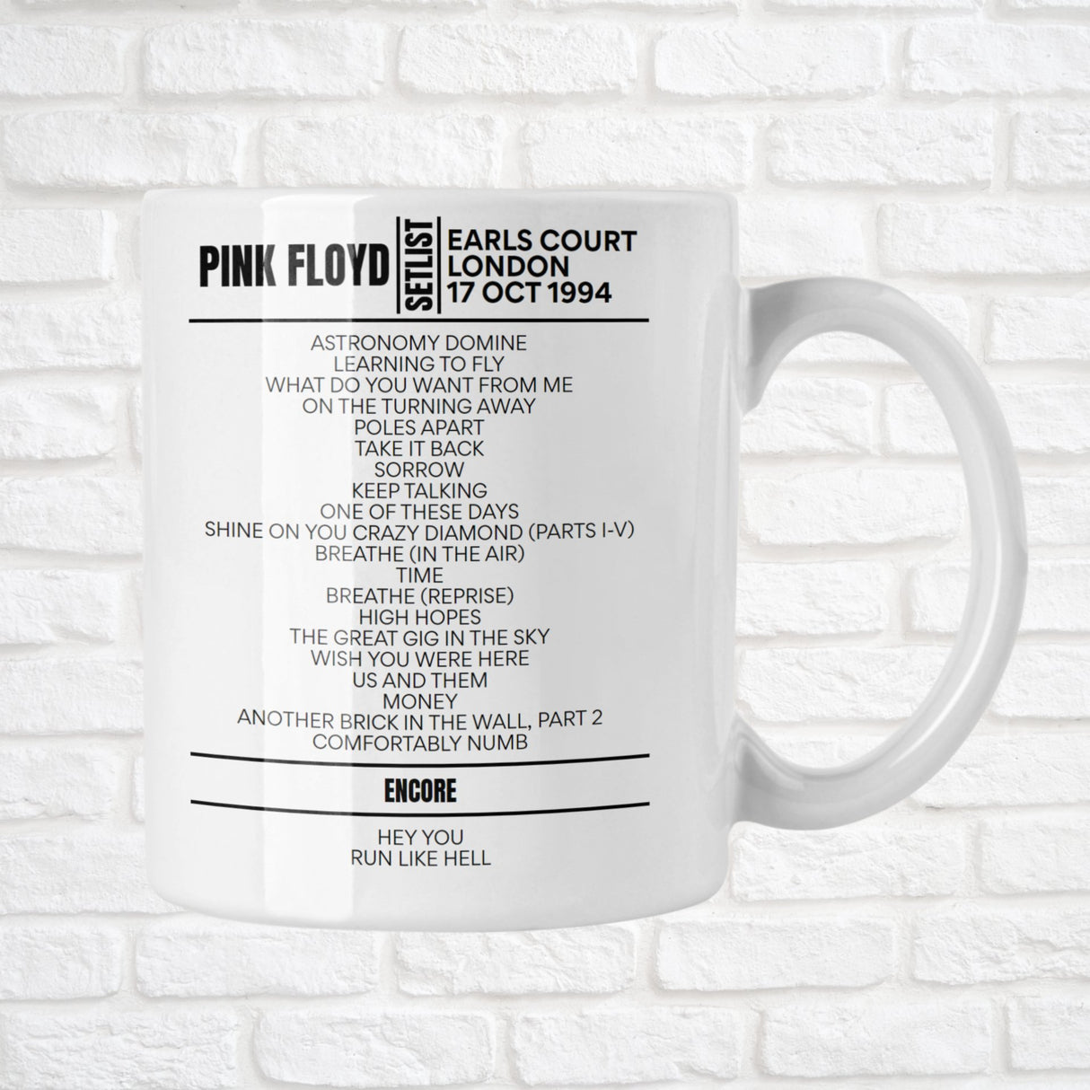 Pink Floyd London October 17, 1994 Replica Setlist Mug - Setlist