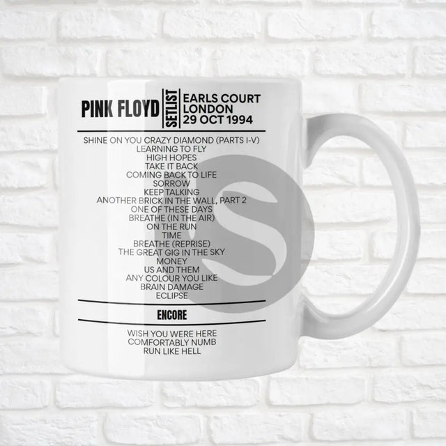 Pink Floyd London October 29, 1994 Replica Setlist Mug - Setlist