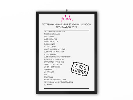 P!nk 2023 & 2024 UK Tour Setlist Poster - Setlist