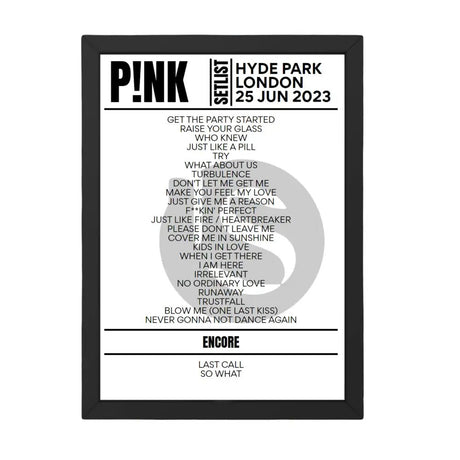 P!nk London June 2023 Replica Setlist - Setlist