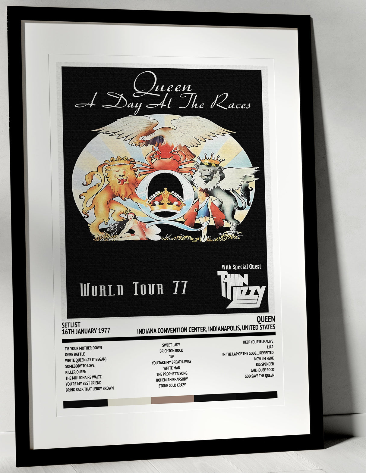 Queen A Day At the Races Indiana Convention Center Indianapolis 16th January 1977 - Setlist Tour Poster - Setlist