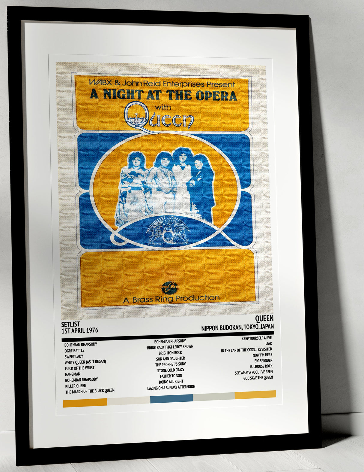 Queen A Night At the Opera Nippon Budokan Tokyo 1st April 1976 - Setlist Tour Poster - Setlist