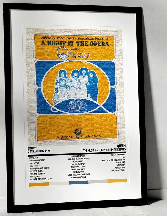 Queen A Night At the Opera The Music Hall Boston 29th January 1976 - Setlist Tour Poster - Setlist