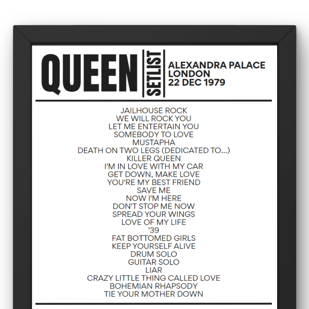 Queen Alexandra Palace London 1979 Replica Setlist - Setlist